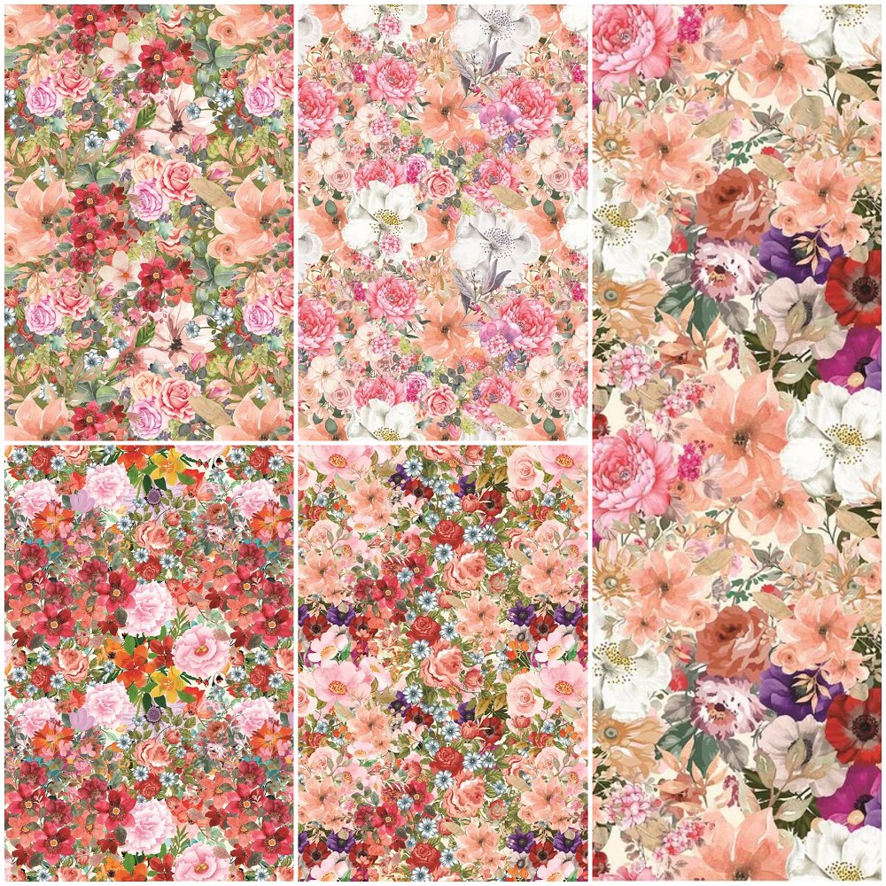 Beautiful Watercolor Flowers Fat Quarter Bundle - 5 Pieces