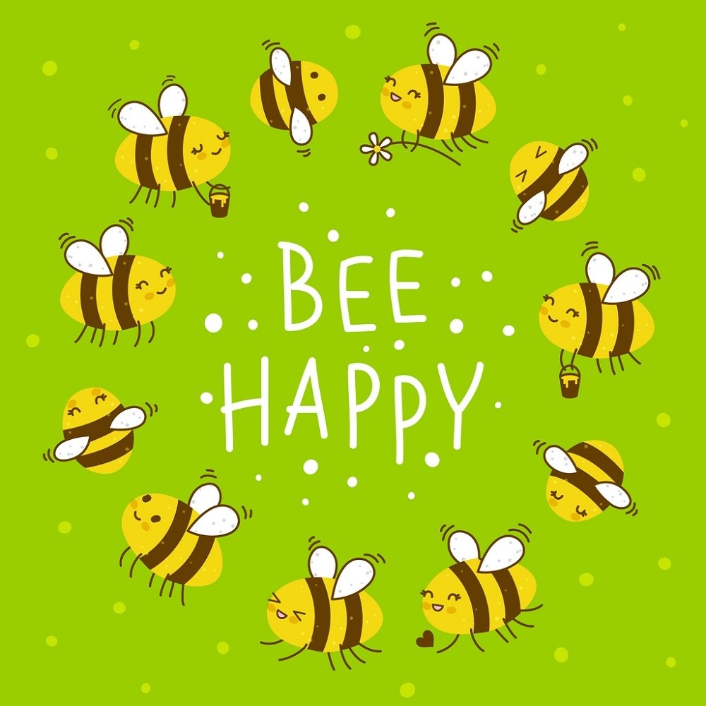 Bee Happy Honey Bee Fabric Panel - Green