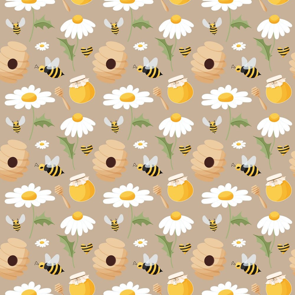 Bees, Hives and Daisies Fabric - Tan