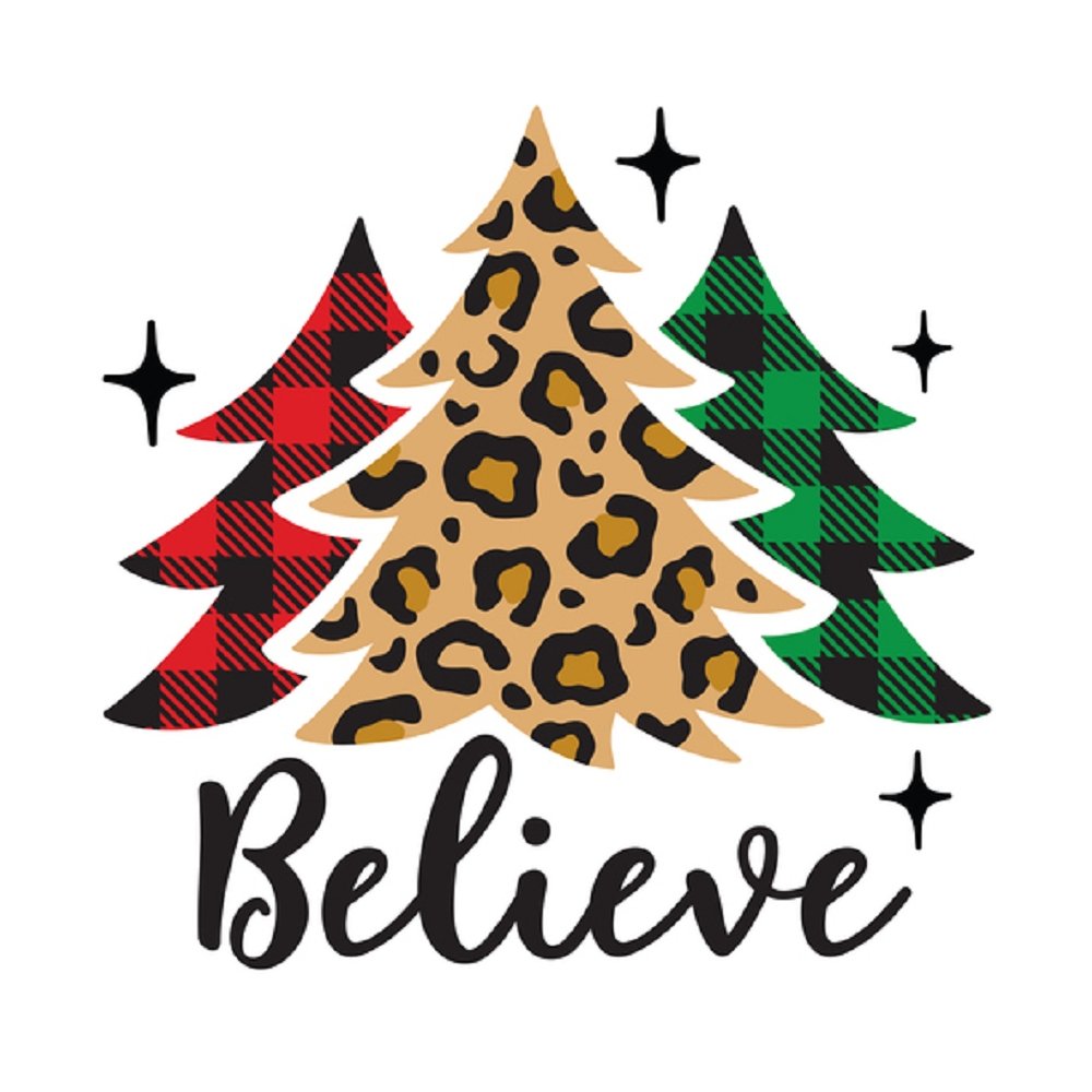 Believe Christmas Tree Fabric Panel - White