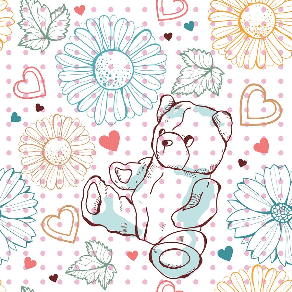 Bear & Flowers on Dots Fabric