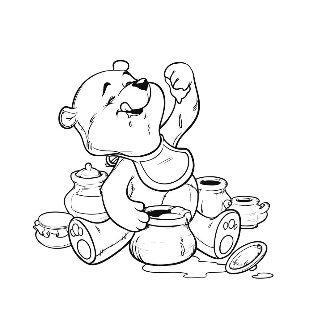 Bear With A Pot Of Honey Fabric Panel - White