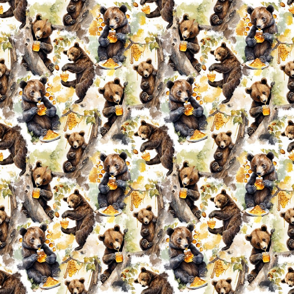 Bears In Tree Eating Honey Fabric