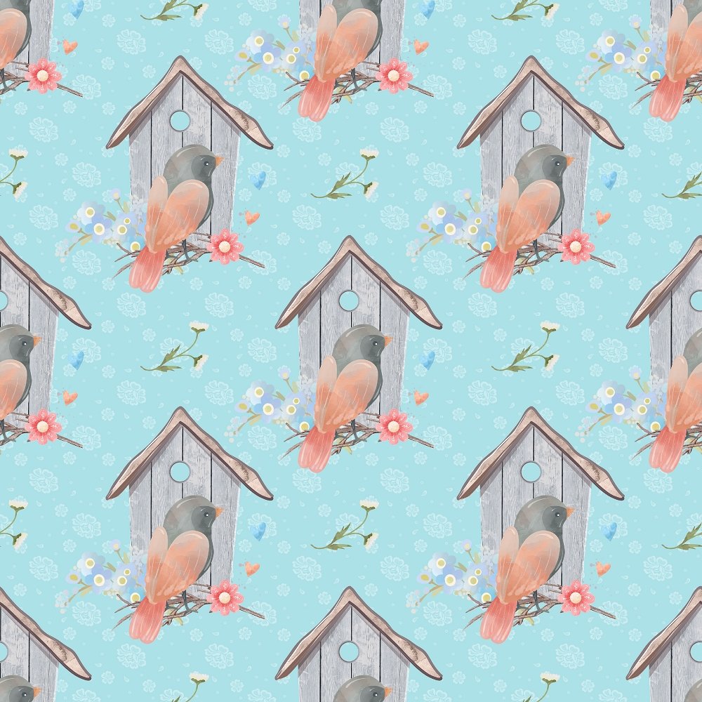 Beautiful Birdhouse Fabric - Blue