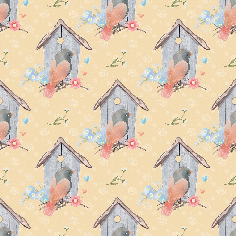 Beautiful Birdhouse Fabric - Light Yellow