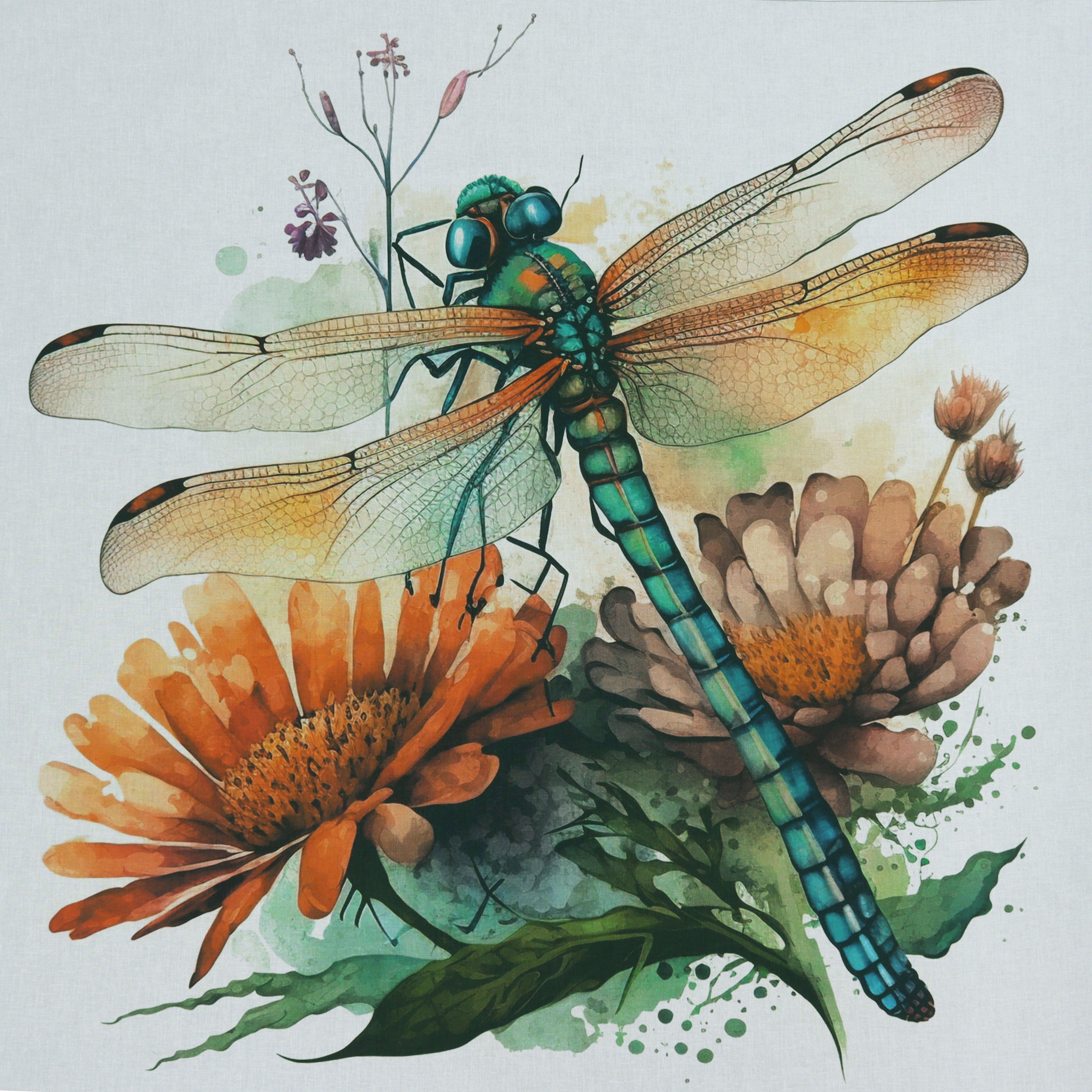 Beautiful Dragonfly Scene #4 Fabric Panel