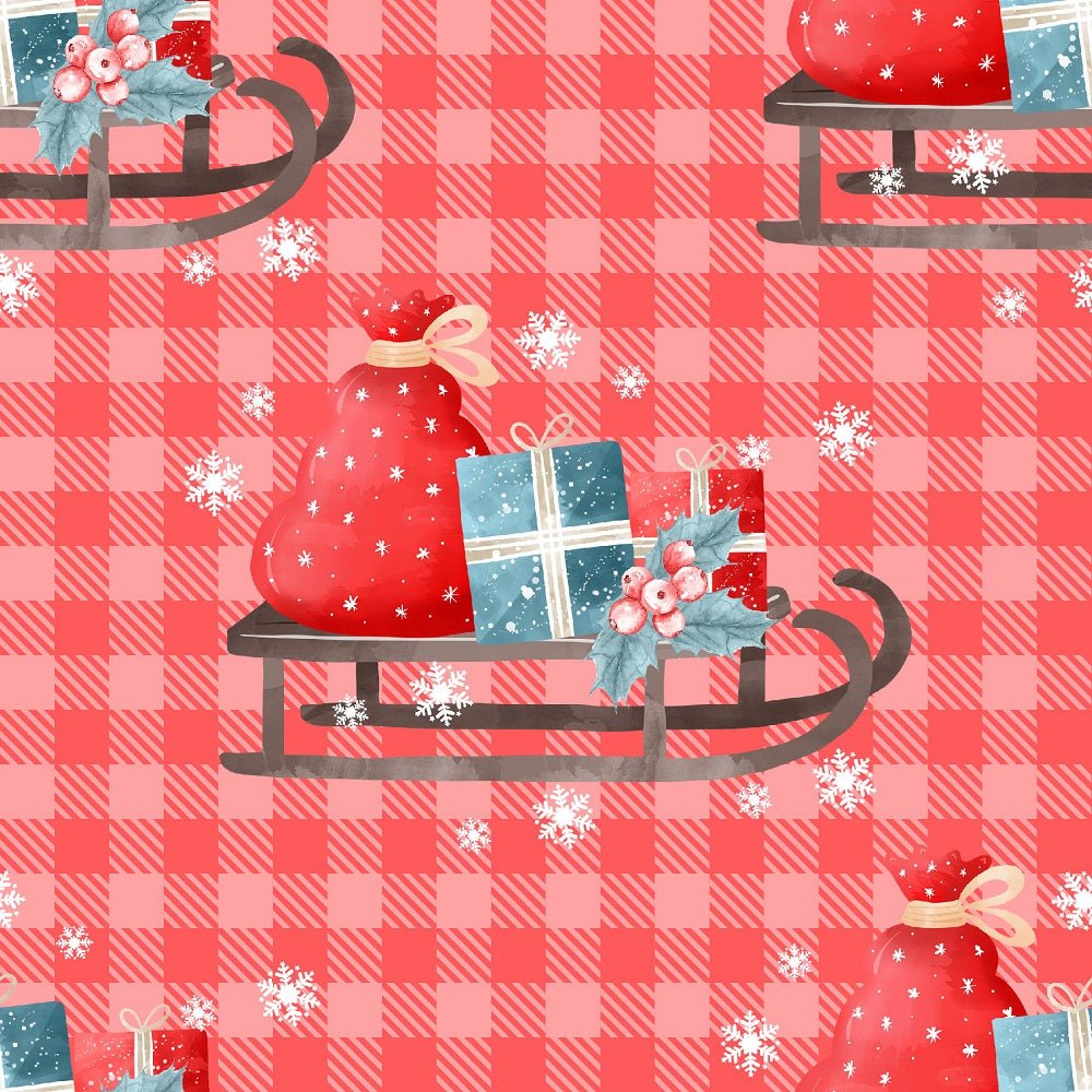 Winter Bear Red Gingham Fabric
