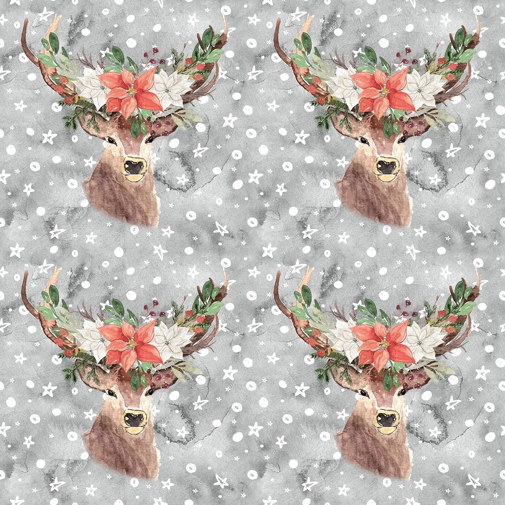 Winter Dreams Deer Heads Fabric - Gray