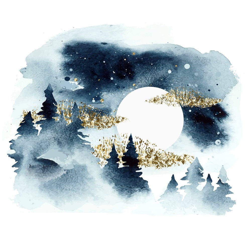 Winter Forest Moon Silhouette Fabric Panel