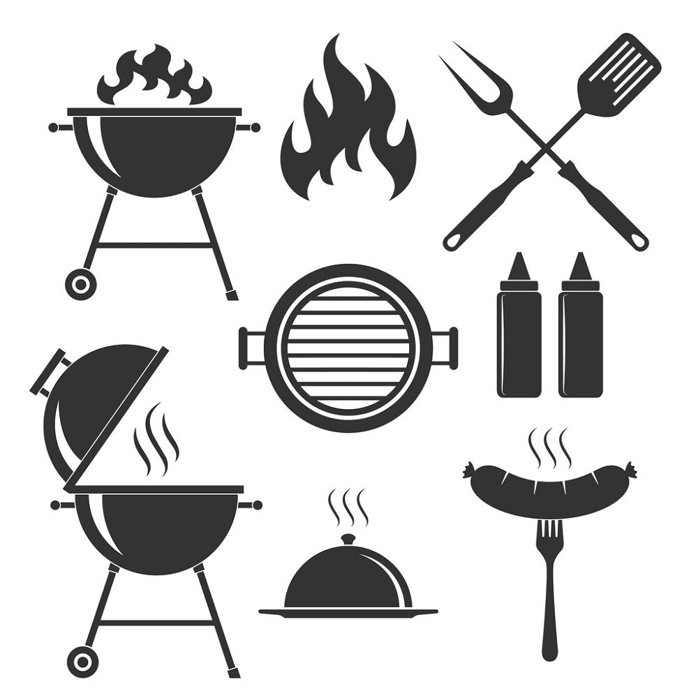 BBQ Icon Set Fabric Panel - Black