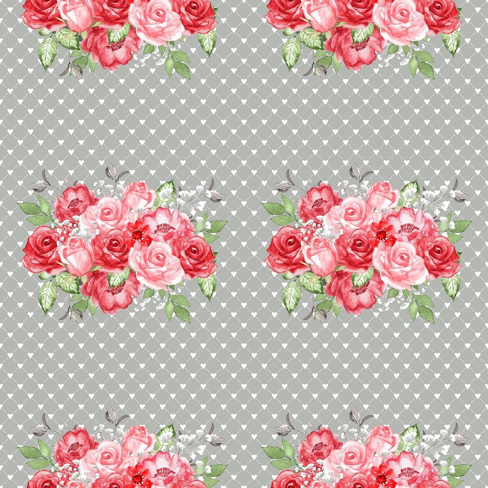 Be My Valentine Floral Fabric - Gray
