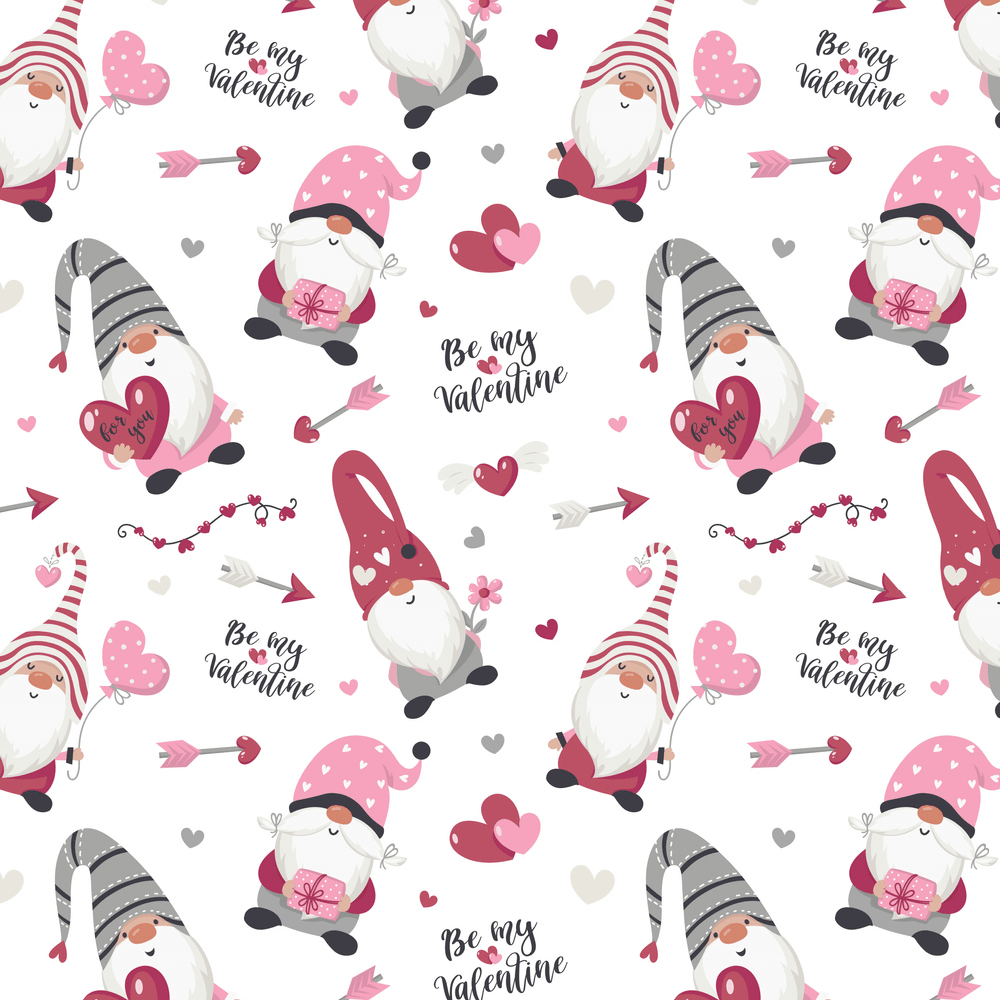 Be My Valentine Gnome Fabric - White