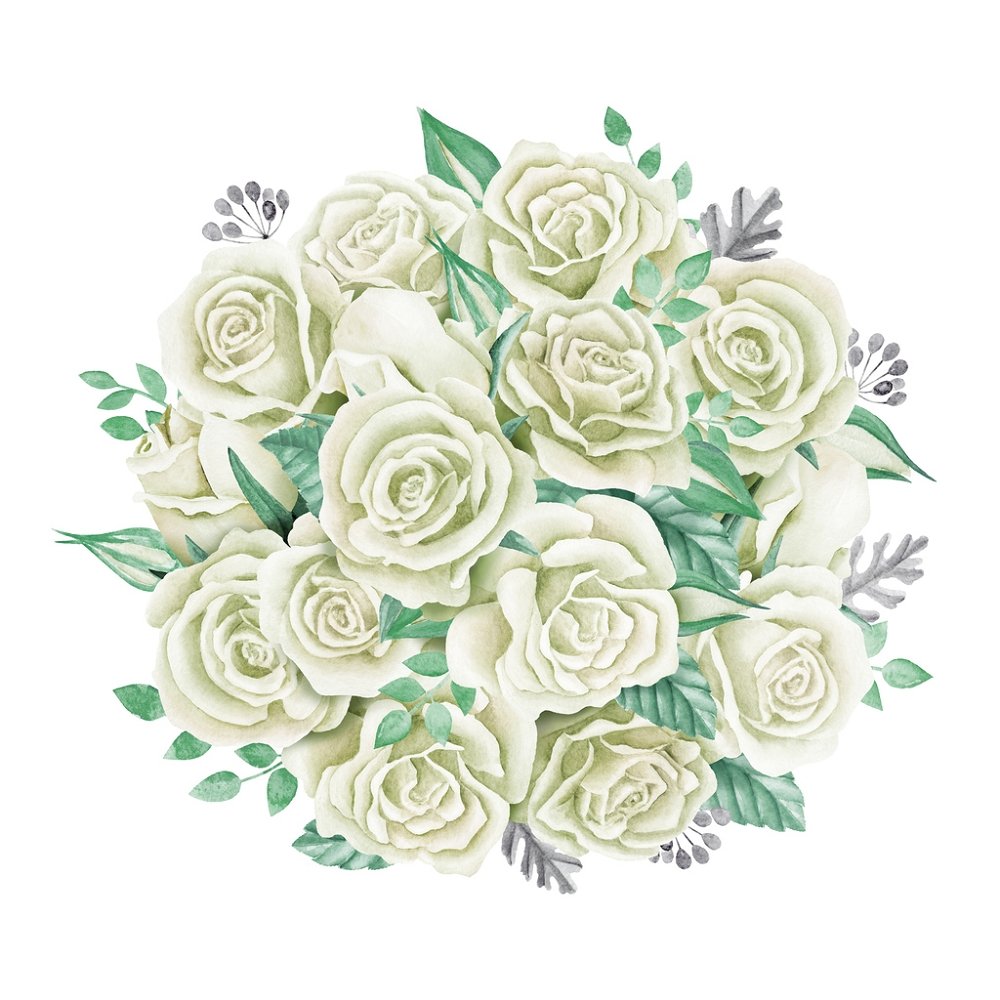 White Rose Bouquet Fabric Panel