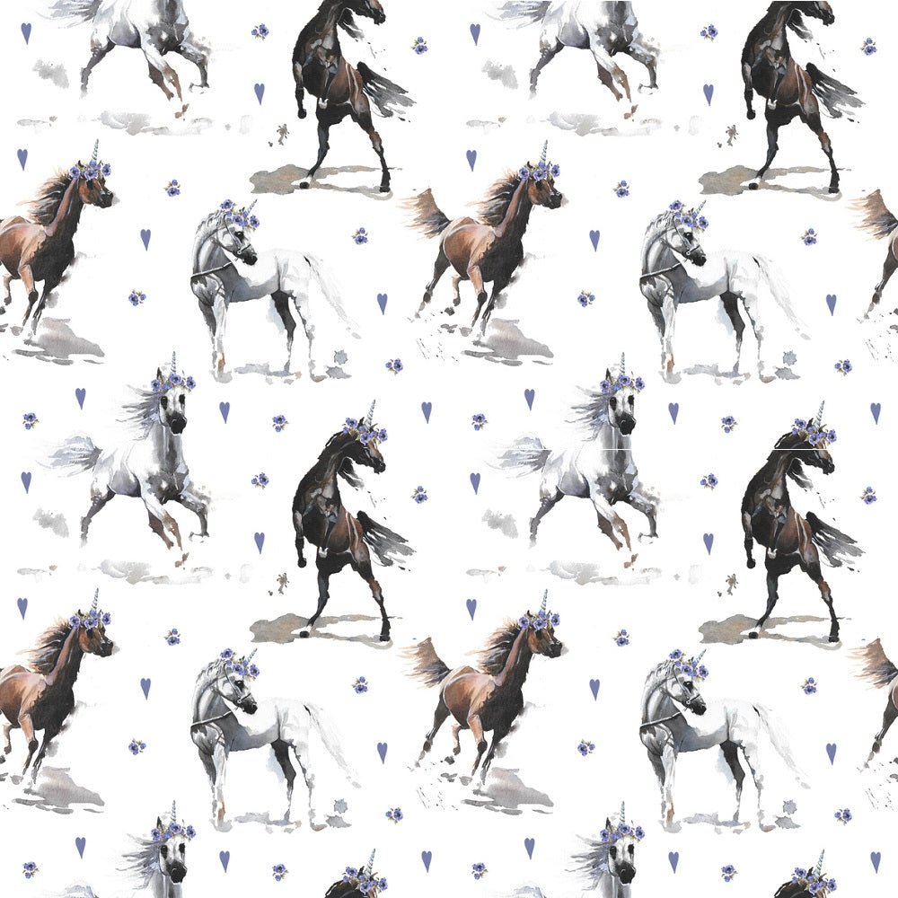Wild Horses with Purple Flowers Fabric