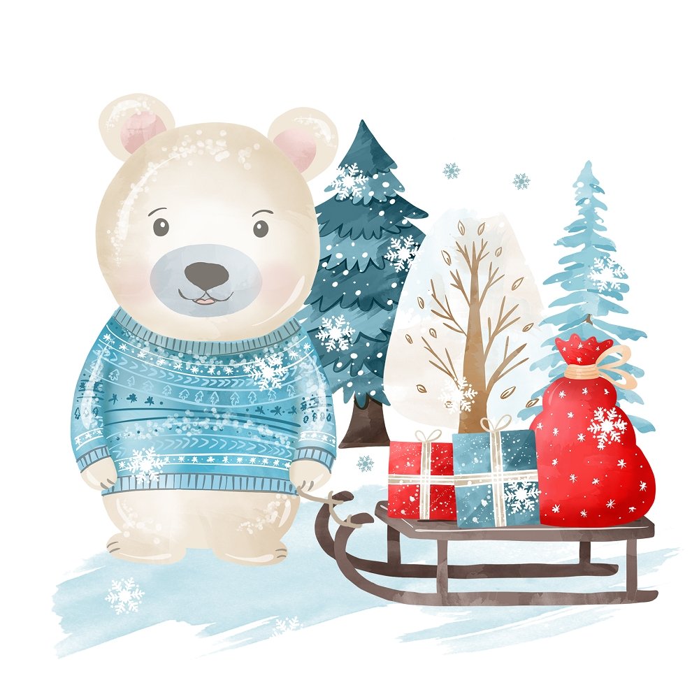Winter Bear Scene #1 Fabric Panel