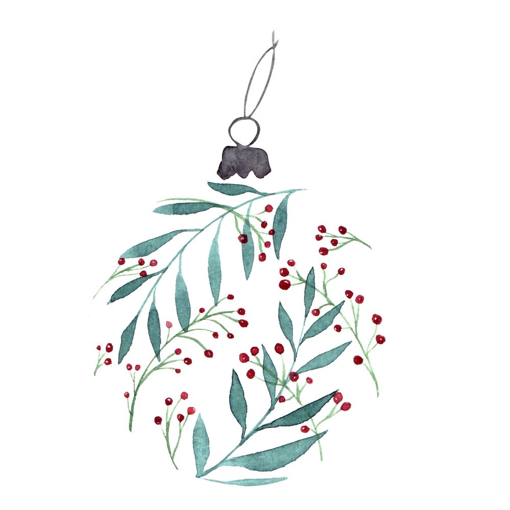 Winter Berry Christmas Ornament Fabric Panel - Variation 2