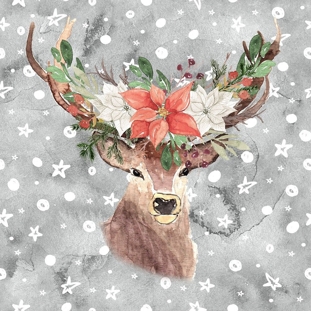 Winter Dreams Deer Head Fabric Panel - Gray