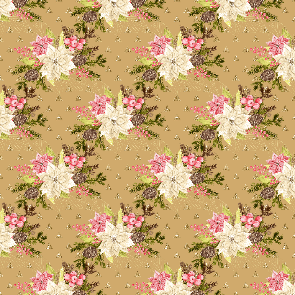 Winter Poinsettias & Triangle Fabric - Brown