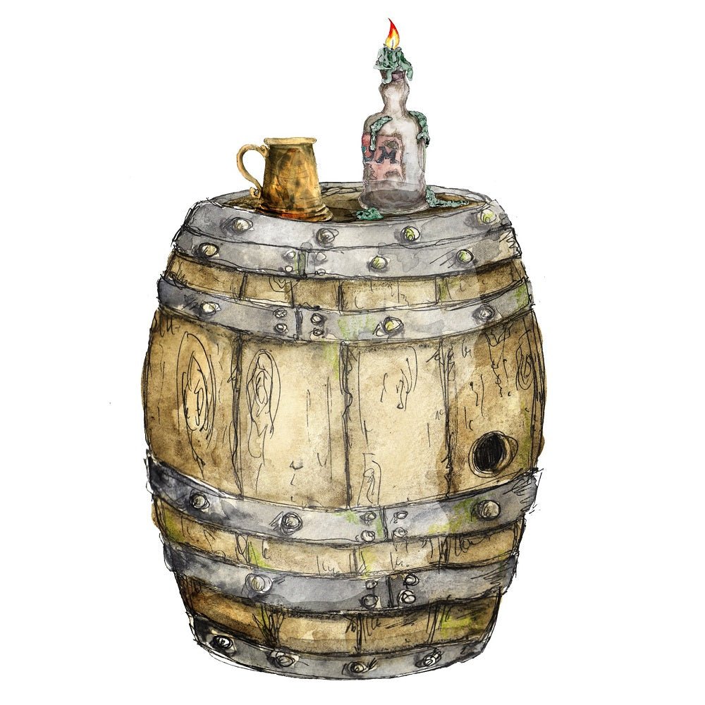Barrel With Candle & Cup Fabric Panel