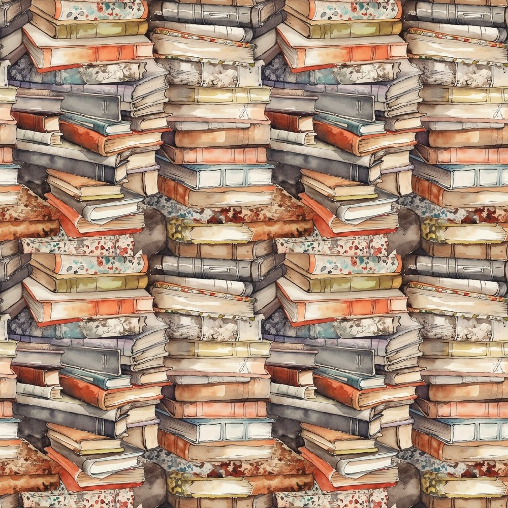 Whimsical Messy Stacked Books #1 Fabric