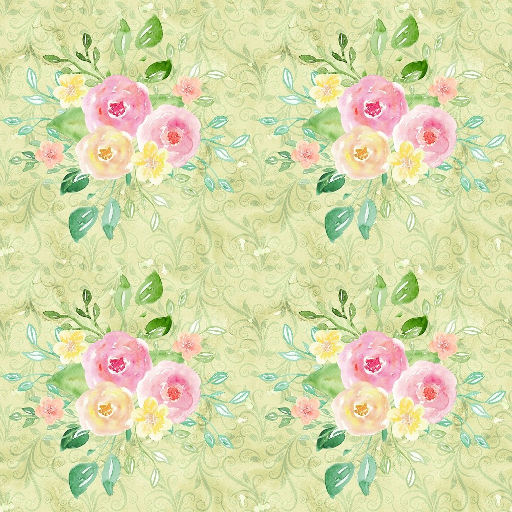 Wild Flower Bouquet on Swirl Fabric - Green