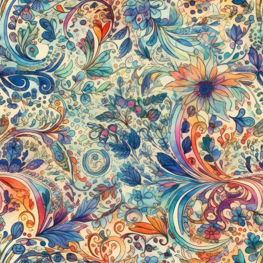 Wild Watercolor Paisleys Pattern #3 Fabric