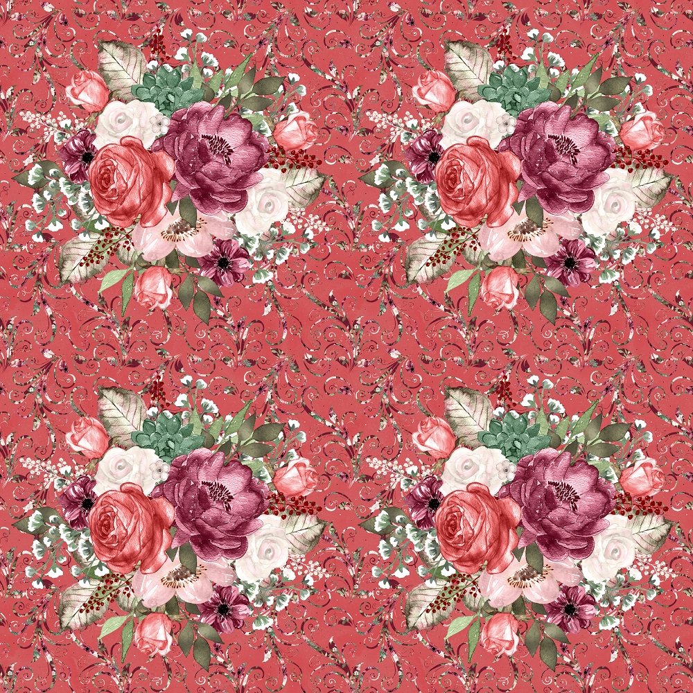 Wildflower Bouquet & Filigree Fabric - Dusty Rose