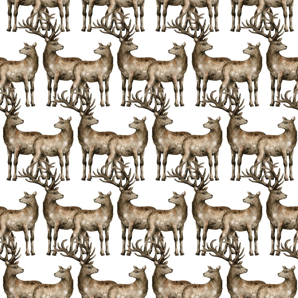 Wildlife Deer Watercolor Fabric - Brown