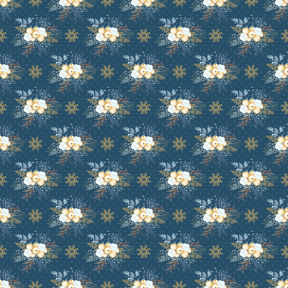 Winter Berries & Snowflake Fabric - Navy