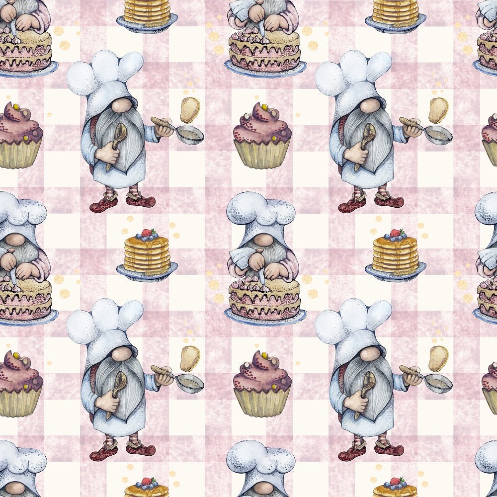 Baker Gnomes on Plaid #1 Fabric