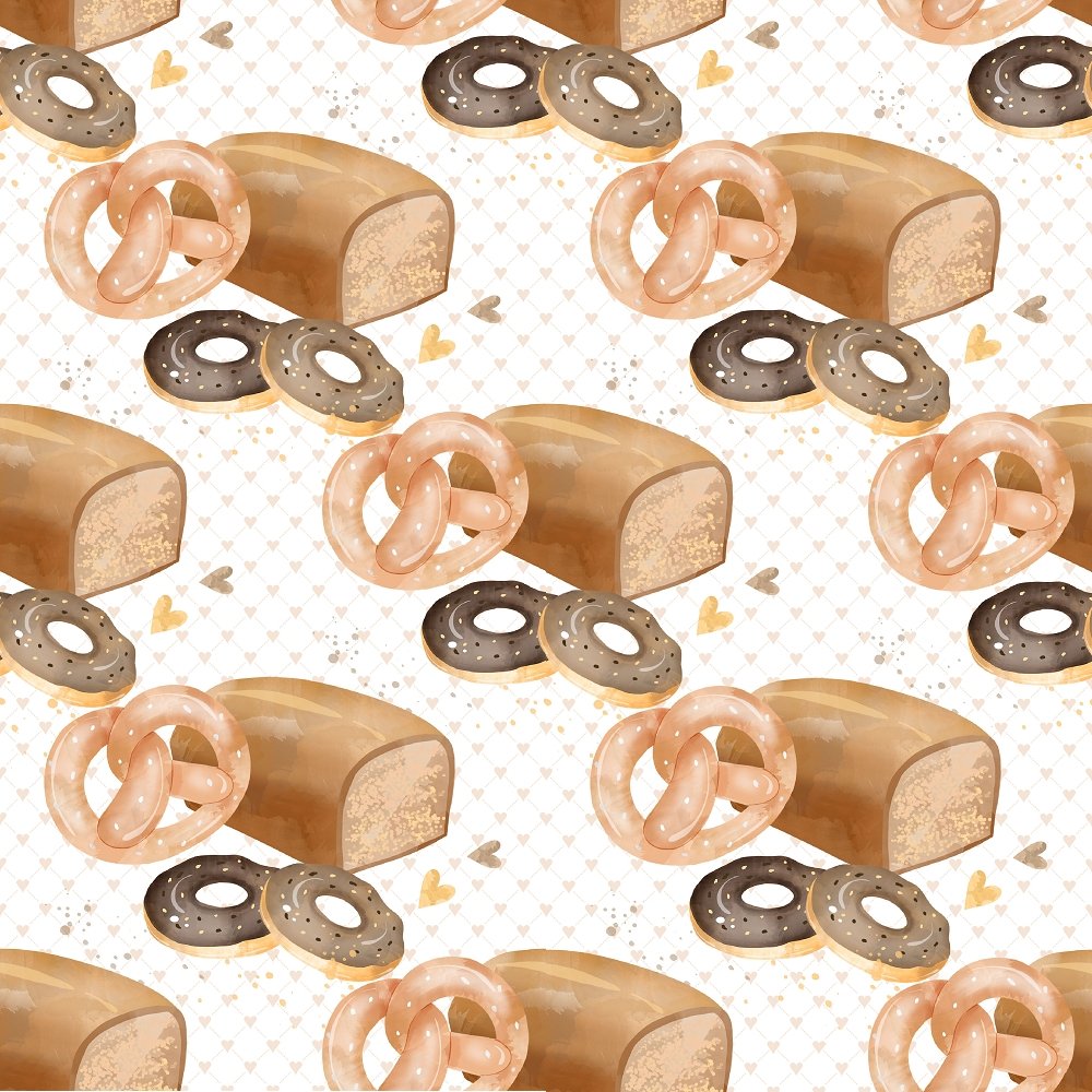 Bakery Desserts on Hearts & Boxes Fabric - Cream