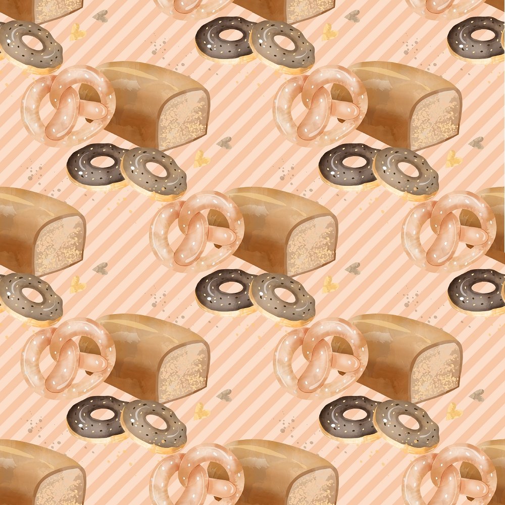Bakery Desserts on Striped Fabric - Brown
