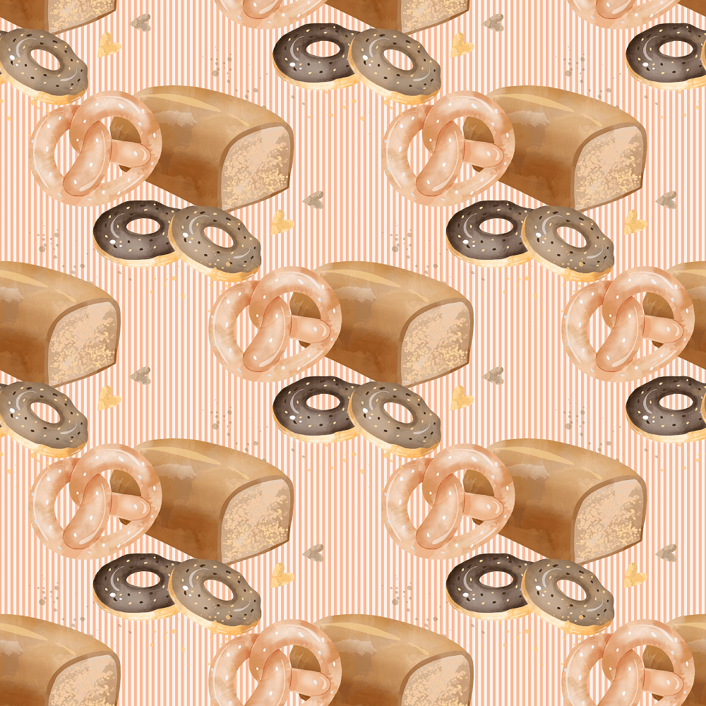 Bakery Desserts on Vertical Striped Fabric - Cream