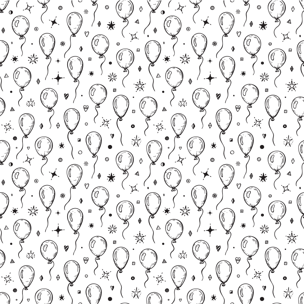 Balloons Fabric - Black/White
