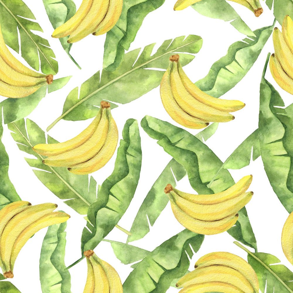 Watercolor Tropical Leaves and Bananas Fabric