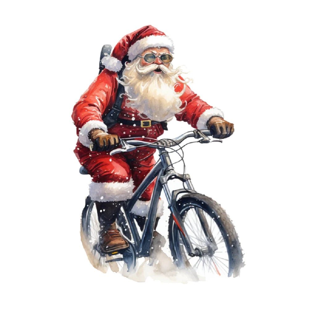 Watercolor Vintage Santa on Bike #2 Fabric Panel