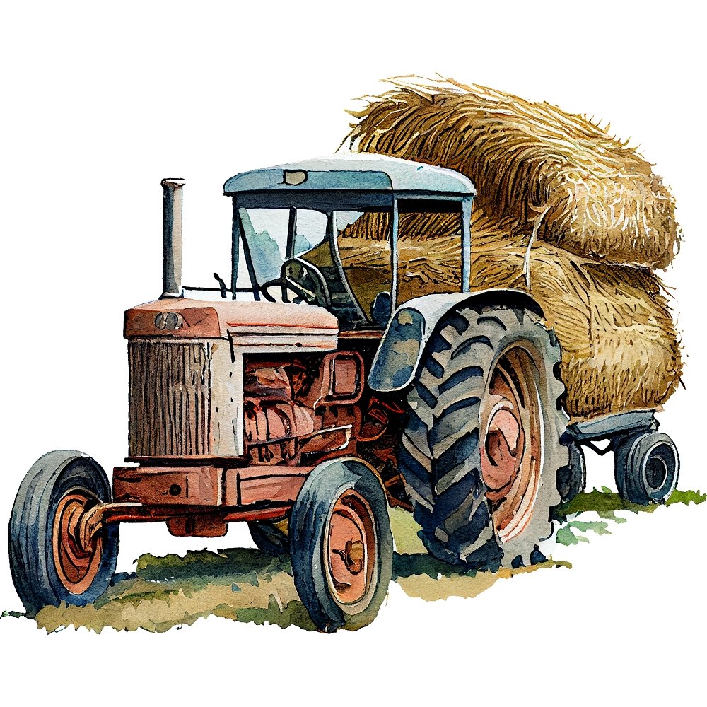 Watercolor Vintage Tractor #5 Fabric Panel