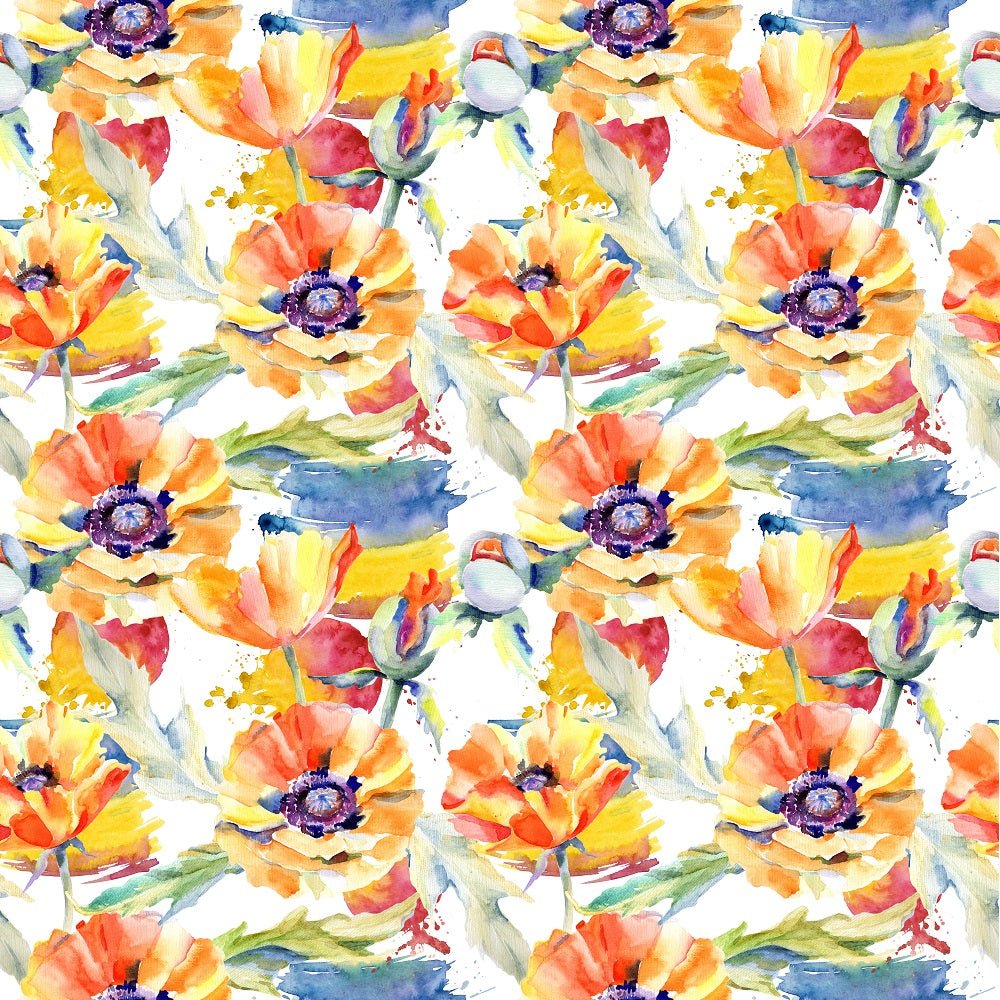Watercolor Wildflower Poppy Fabric