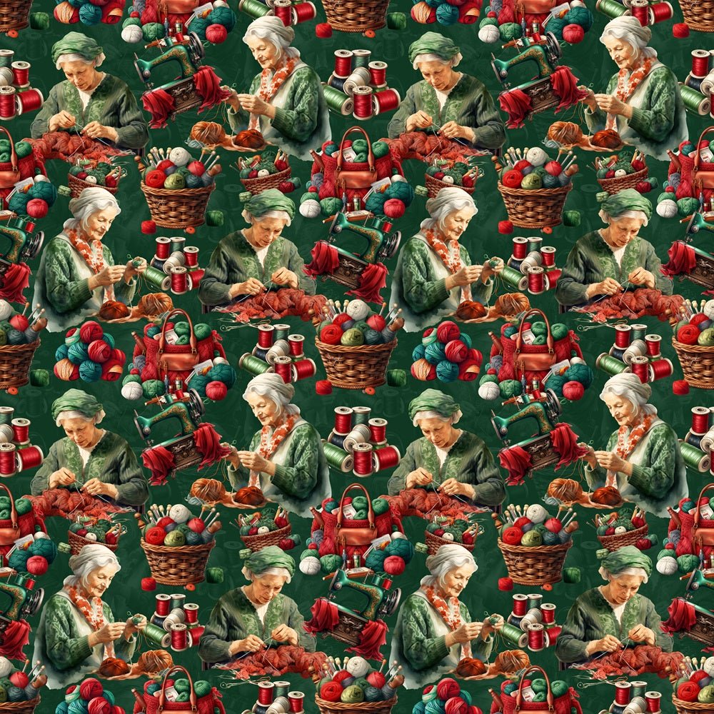 Watercolor Woman Sewing Fabric