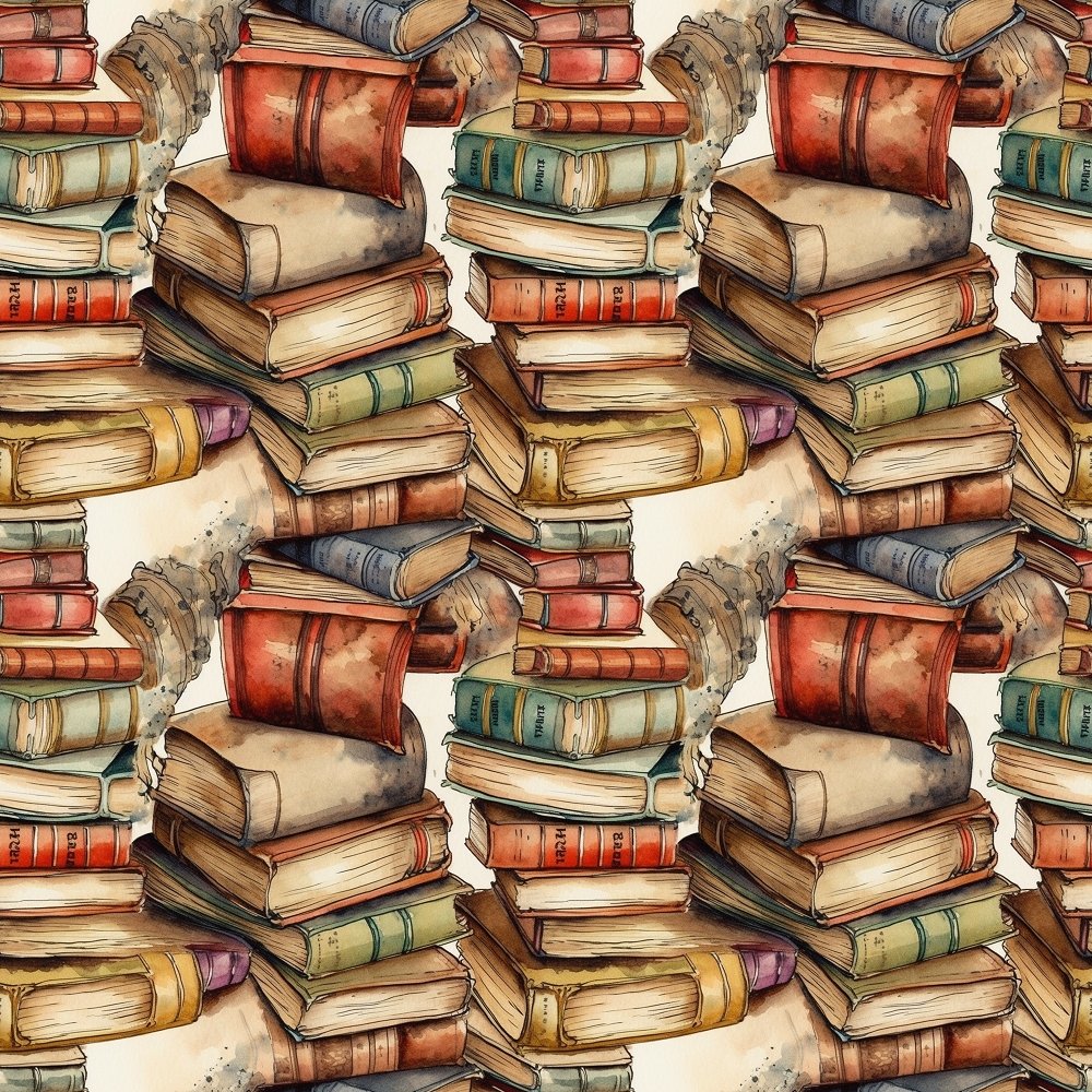 Whimsical Messy Stacked Books #5 Fabric