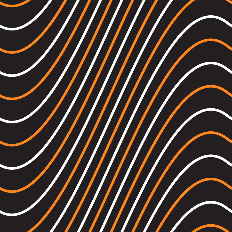 White and Orange Wavy Lines Fabric - Black