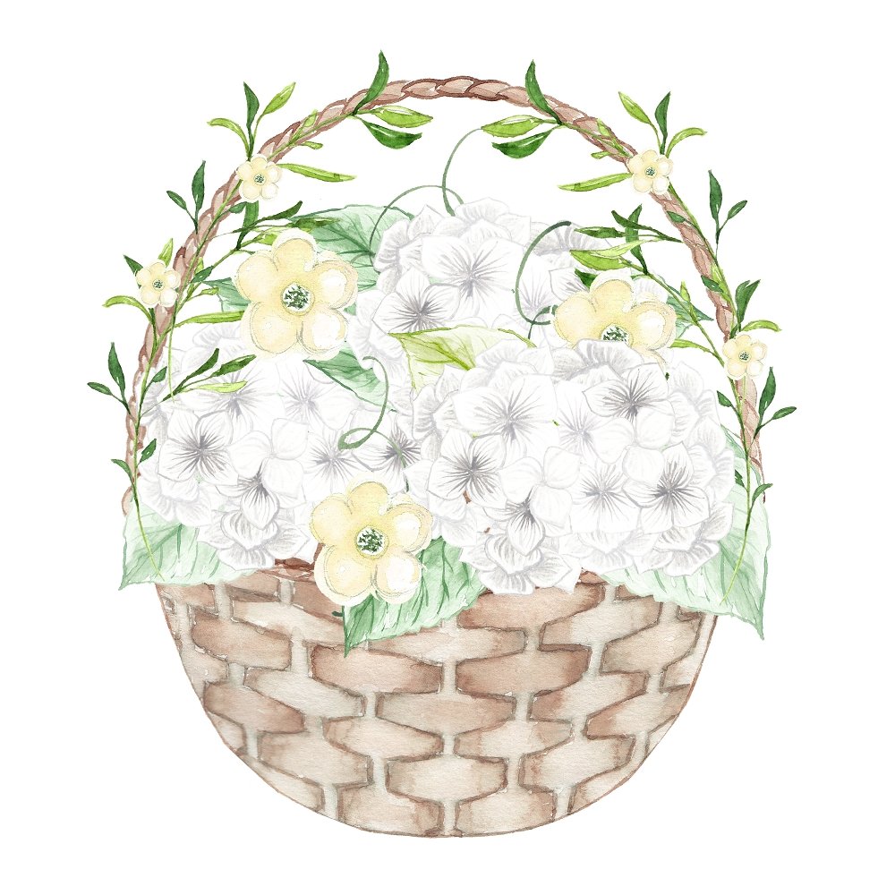 White Hydrangeas Basket Fabric Panel
