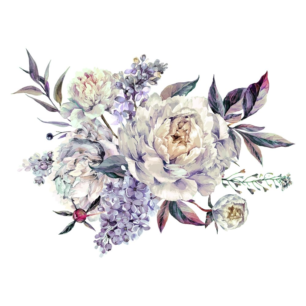 White Peonies & Lilac Fabric Panel