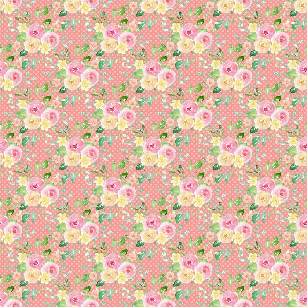 Wild Flower Bouquet on Small Polka Dot Fabric - Pink