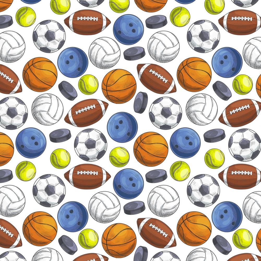 Assorted Sports Balls Fabric - White