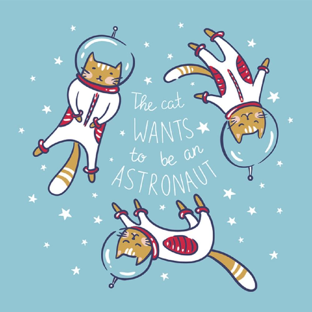 Astronaut Cats Fabric Panel - Blue