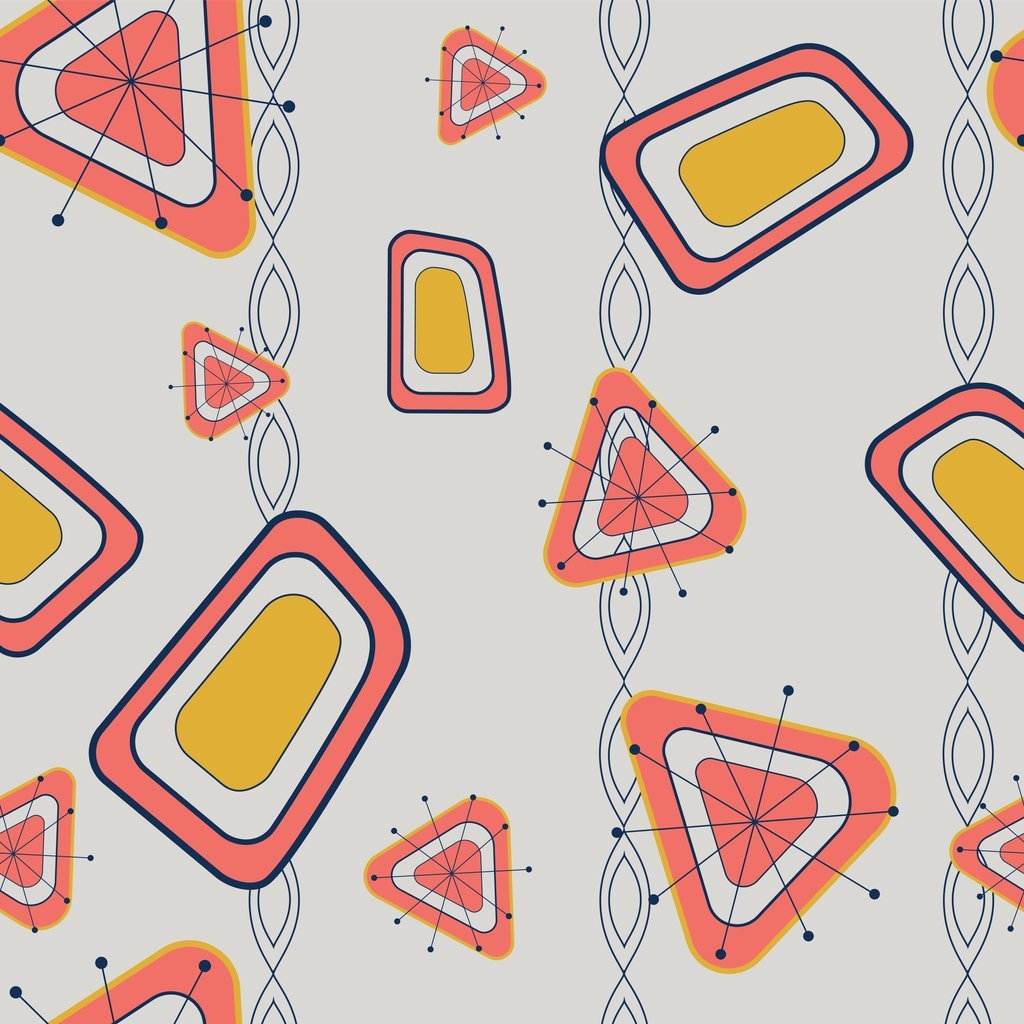 Atomic Geometric Pattern #2 Fabric - Antique White