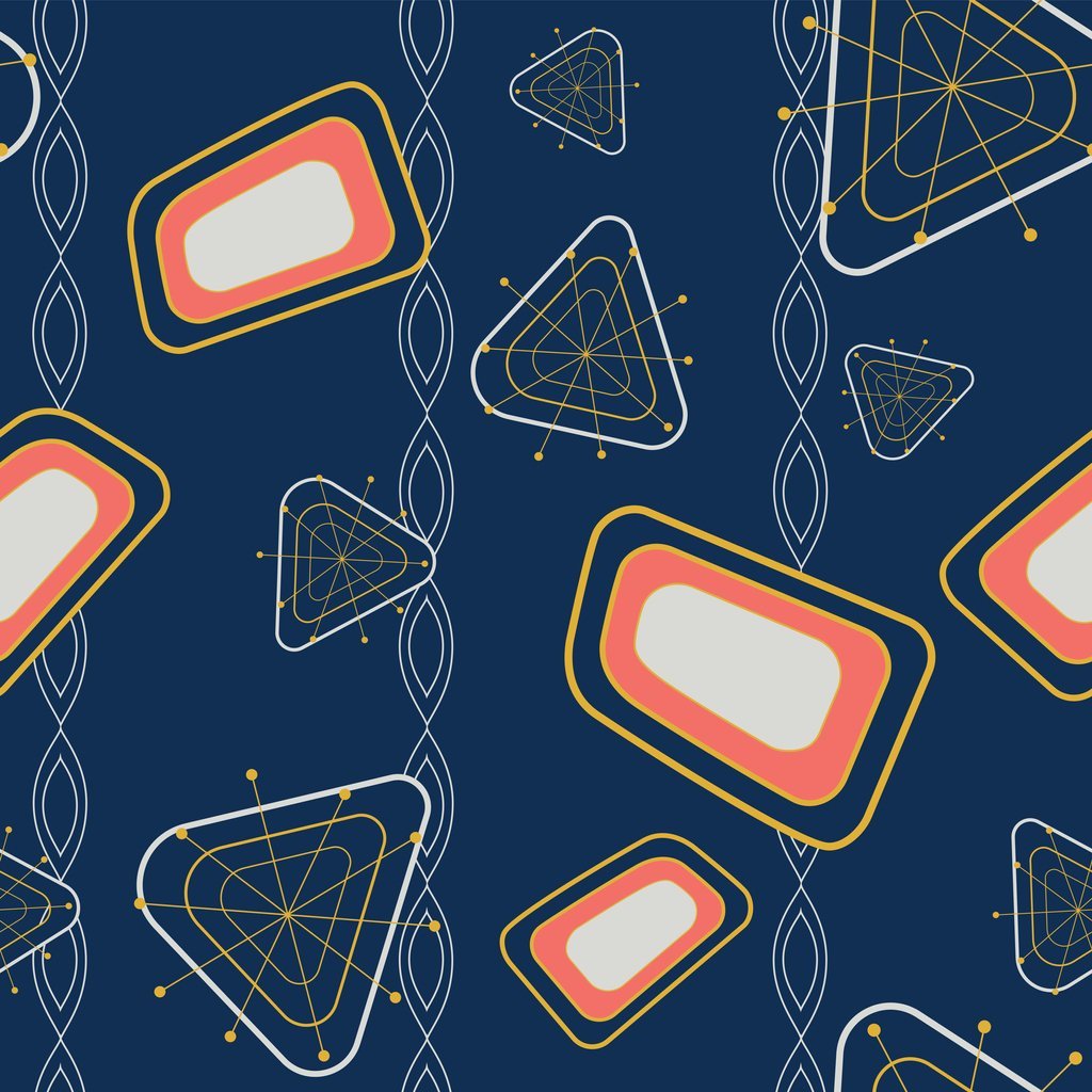 Atomic Geometric Pattern #4 Fabric - Blue