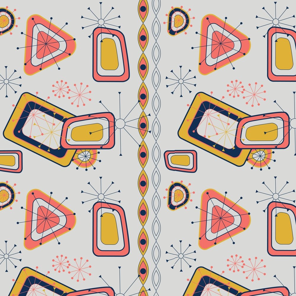 Atomic Geometric Pattern Fabric - Antique White