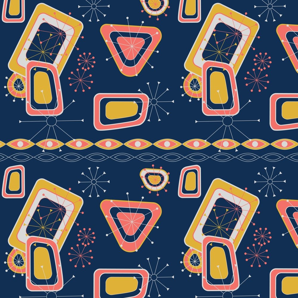 Atomic Geometric Pattern Fabric - Blue